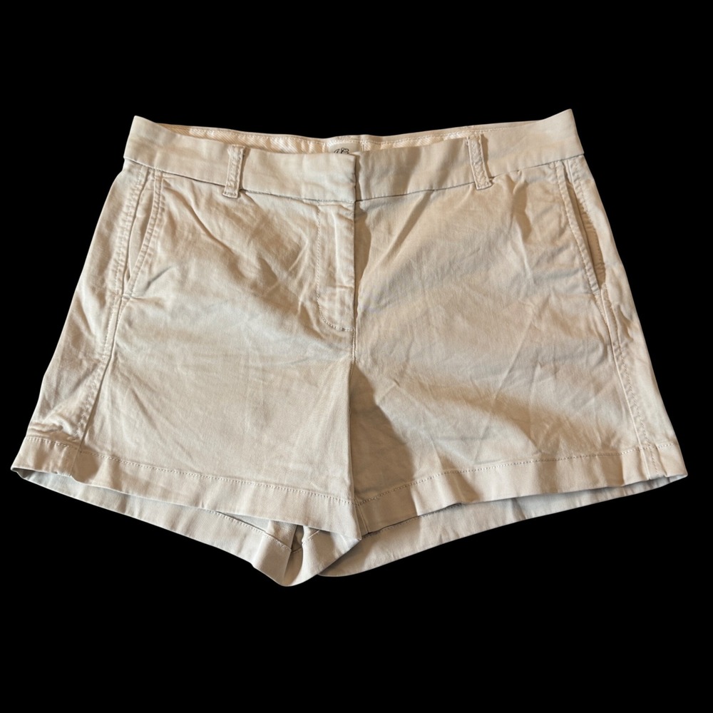 J.Crew Womens 4" Chino Shorts 10 Tan Khaki Stretch Cotton Preppy Coastal Neutral
